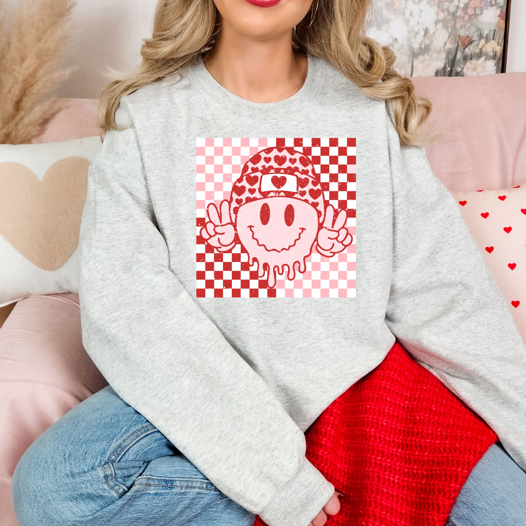 Peace Sign Smiley Checker Sweatshirt