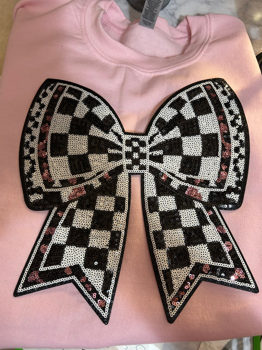Blk/White  pink sequin bow(must purchase crewneck as well)