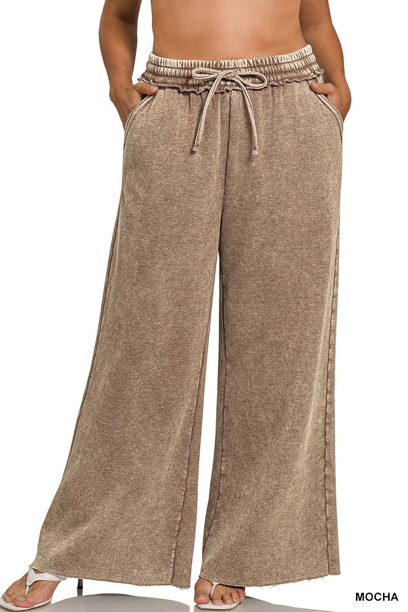 Plus Acid Wash Fleece Palazzo Sweatpants SI-27959