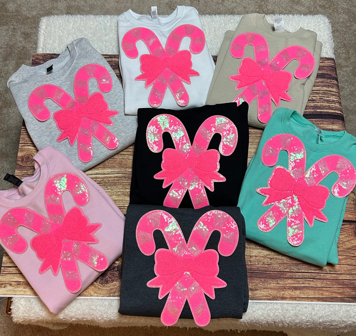 Pink Candycane Sequins/Chenille Patch