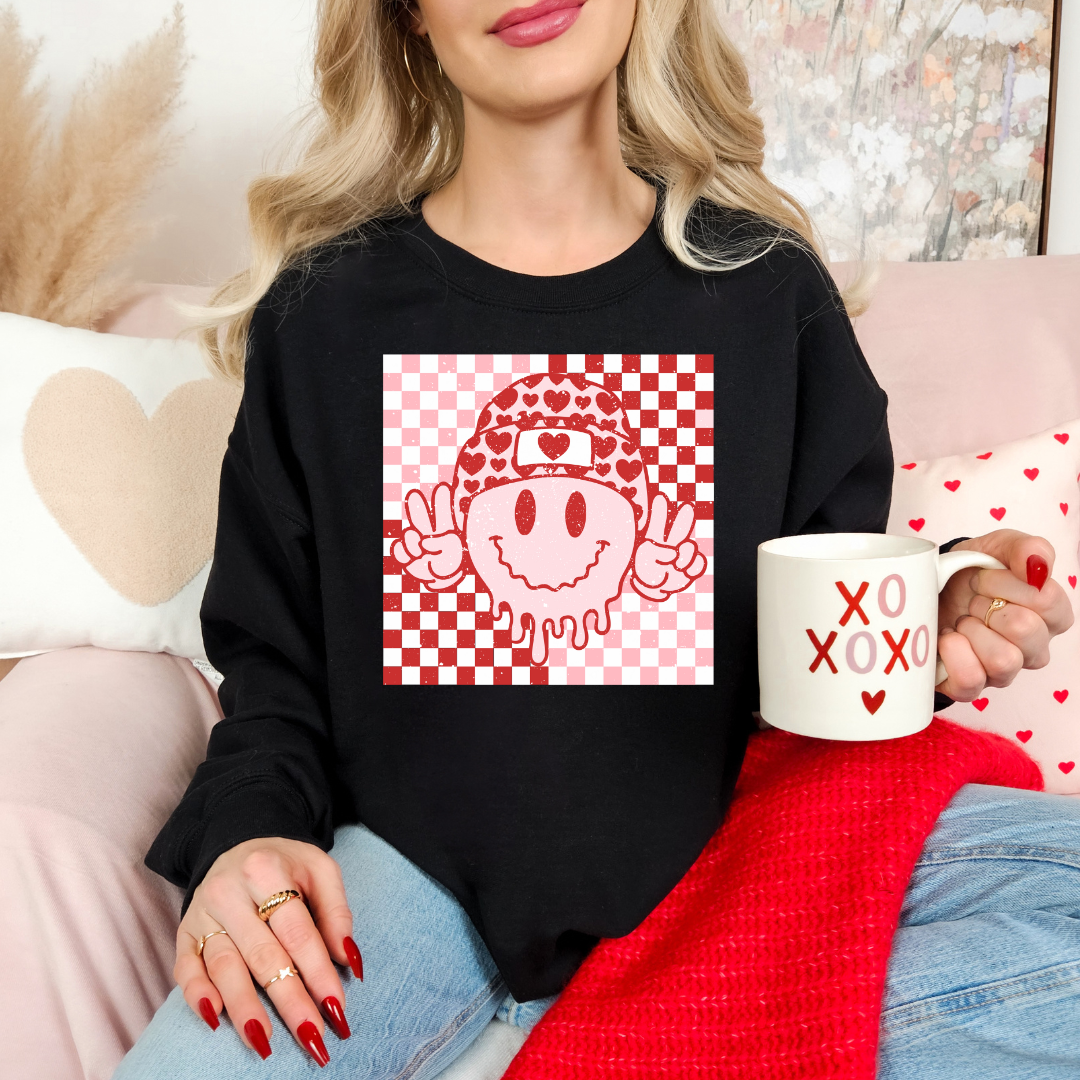 Peace Sign Smiley Checker Sweatshirt