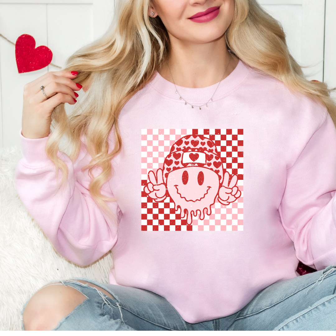 Peace Sign Smiley Checker Sweatshirt