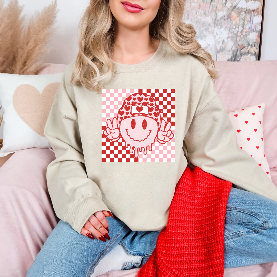 Peace Sign Smiley Checker Sweatshirt