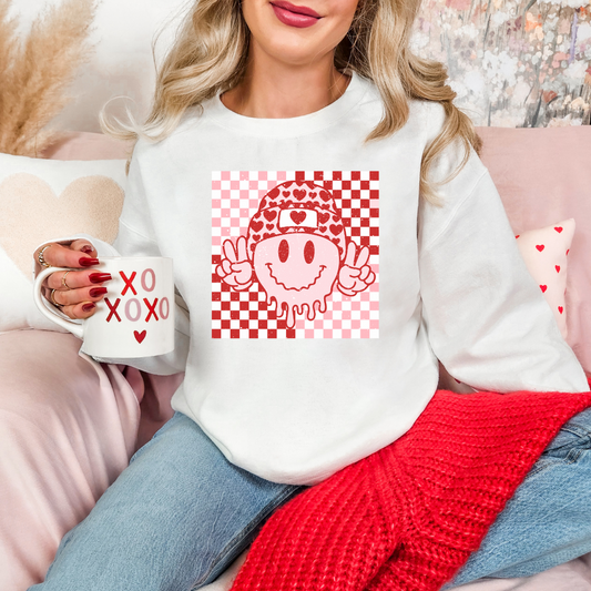 Peace Sign Smiley Checker Sweatshirt